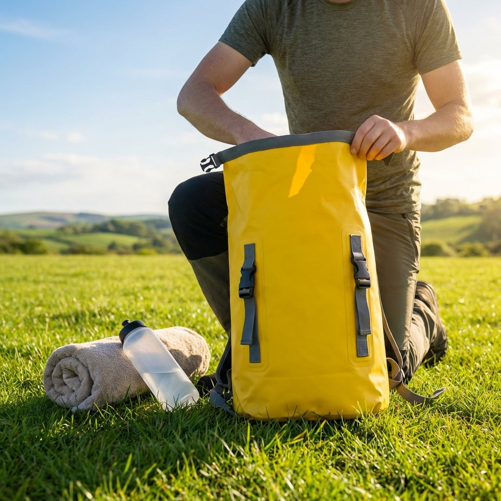 Waterproof dry bag rucksack, 10L capacity in orange, ideal for outdoor sports