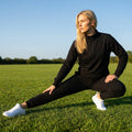 Women's polyester tracksuit set in Black and Navy Blue for sports