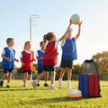 Netball Bibs in red and blue, available for kids, juniors, and seniors