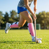 Hockey shin pads with polypropylene shell and EVA foam lining for field protection