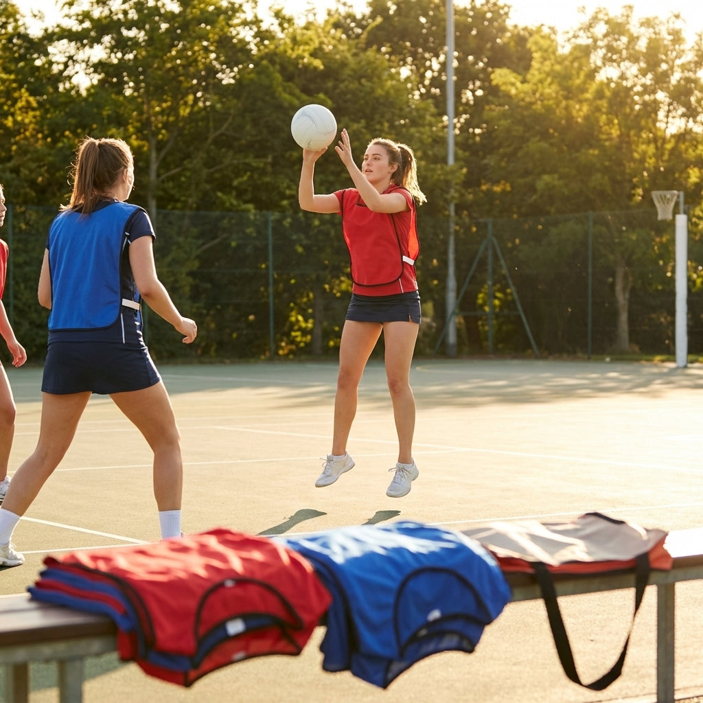 Reversible netball bibs in various colours and sizes for sports teams