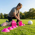 Training marker cones in vibrant Fluro colours for sports drills