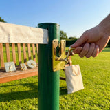 Brass tennis post winder mechanism for indoor and outdoor use