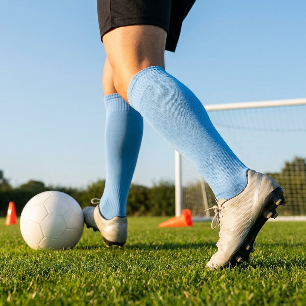 Pre-cut football socks in various sizes and colours for enhanced comfort