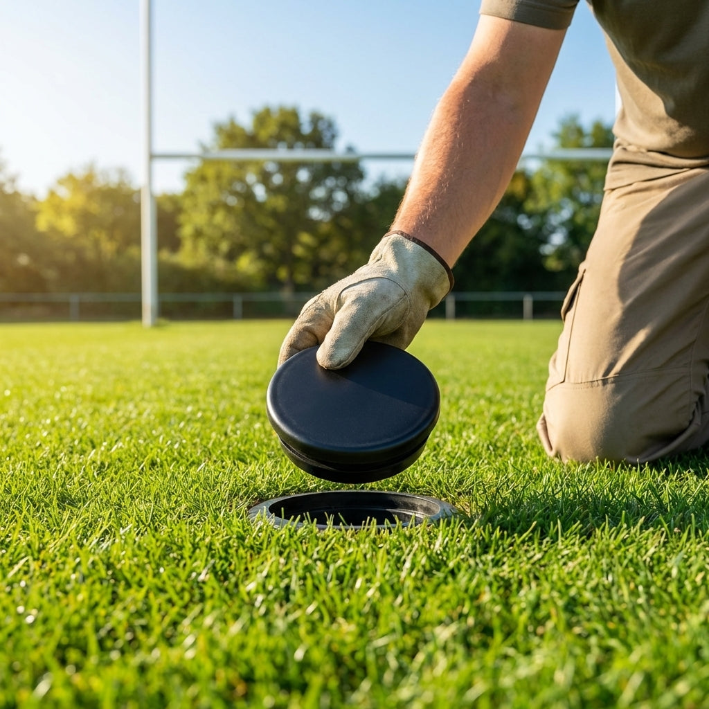 Replacement socket caps in various sizes and materials for sports facilities