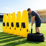 High-visibility American football training dummies in yellow PVC