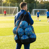 Football carry bag with 12 footballs, durable mesh