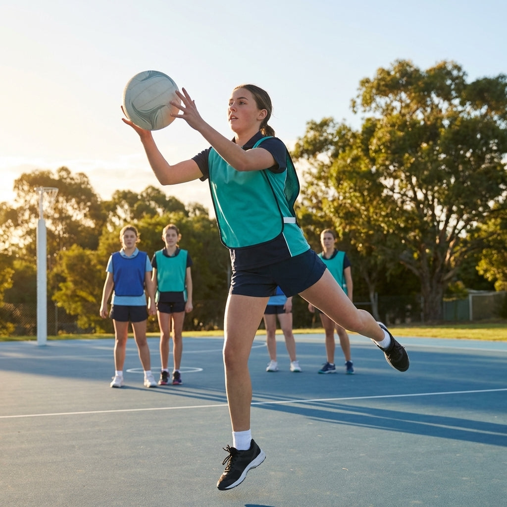 Reversible netball bibs in various colours and sizes for sports teams