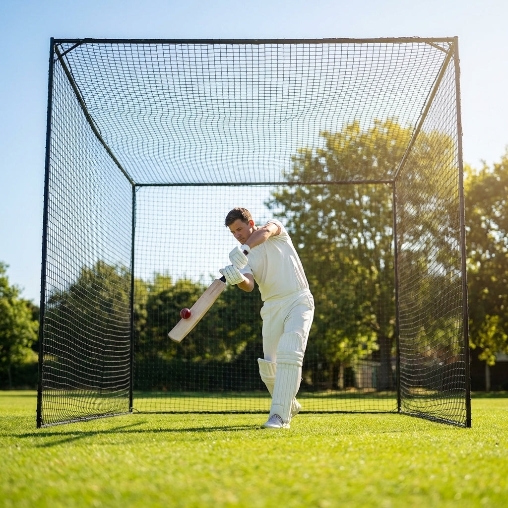 Cricket nets made from HDPE, available in various sizes for indoor and outdoor use