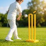 Plastic Cricket Stumps in vibrant yellow with base and bails