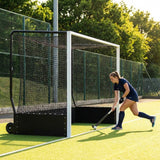 Aluminium hockey goal with HDPE net, 12ft x 7ft, for tournament use