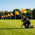 Spring loaded rugby corner flags with PVC poles and nylon flags