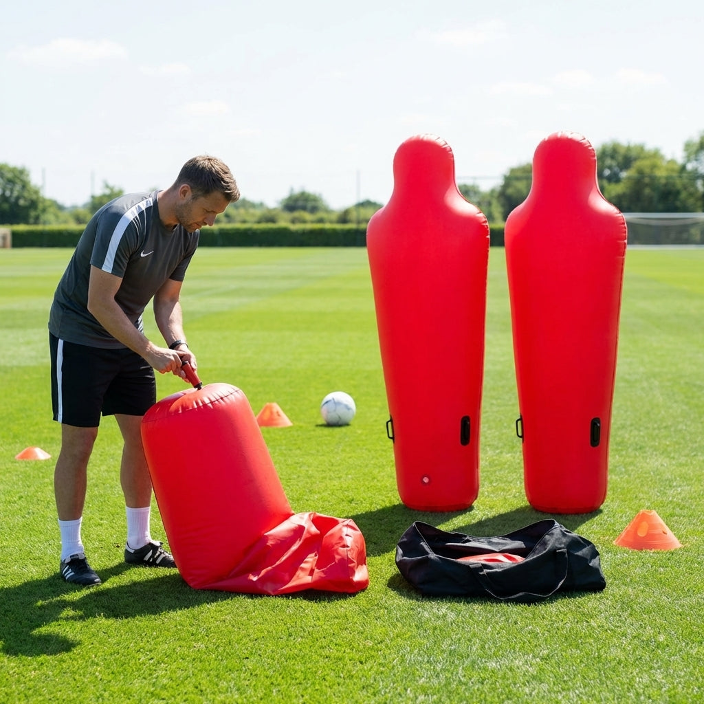 Inflatable football mannequins available in multiple sizes for training use