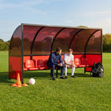 Fixed team shelter with aluminium frame and polycarbonate panels for sports