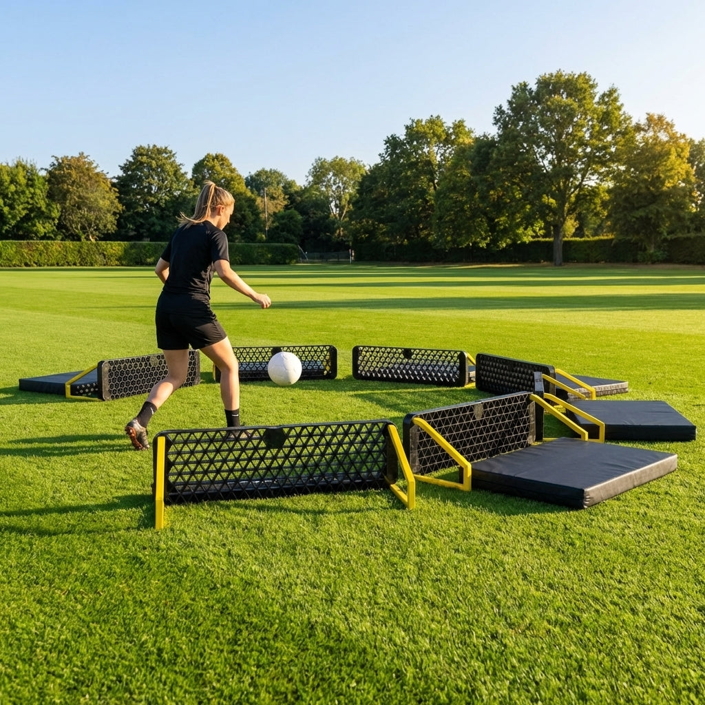 Interactive football training rebound board with reaction lights