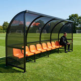 Fixed team shelter with aluminium frame and polycarbonate panels for sports