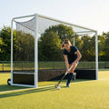 Aluminium hockey goal with HDPE net, 12ft x 7ft, for tournament use