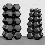 Hex dumbbells with rubber ends and chrome handles