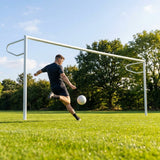 Steel football goal with galvanised steel frame for outdoor use