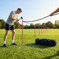 Football crowd control barrier with PVC poles for outdoor use