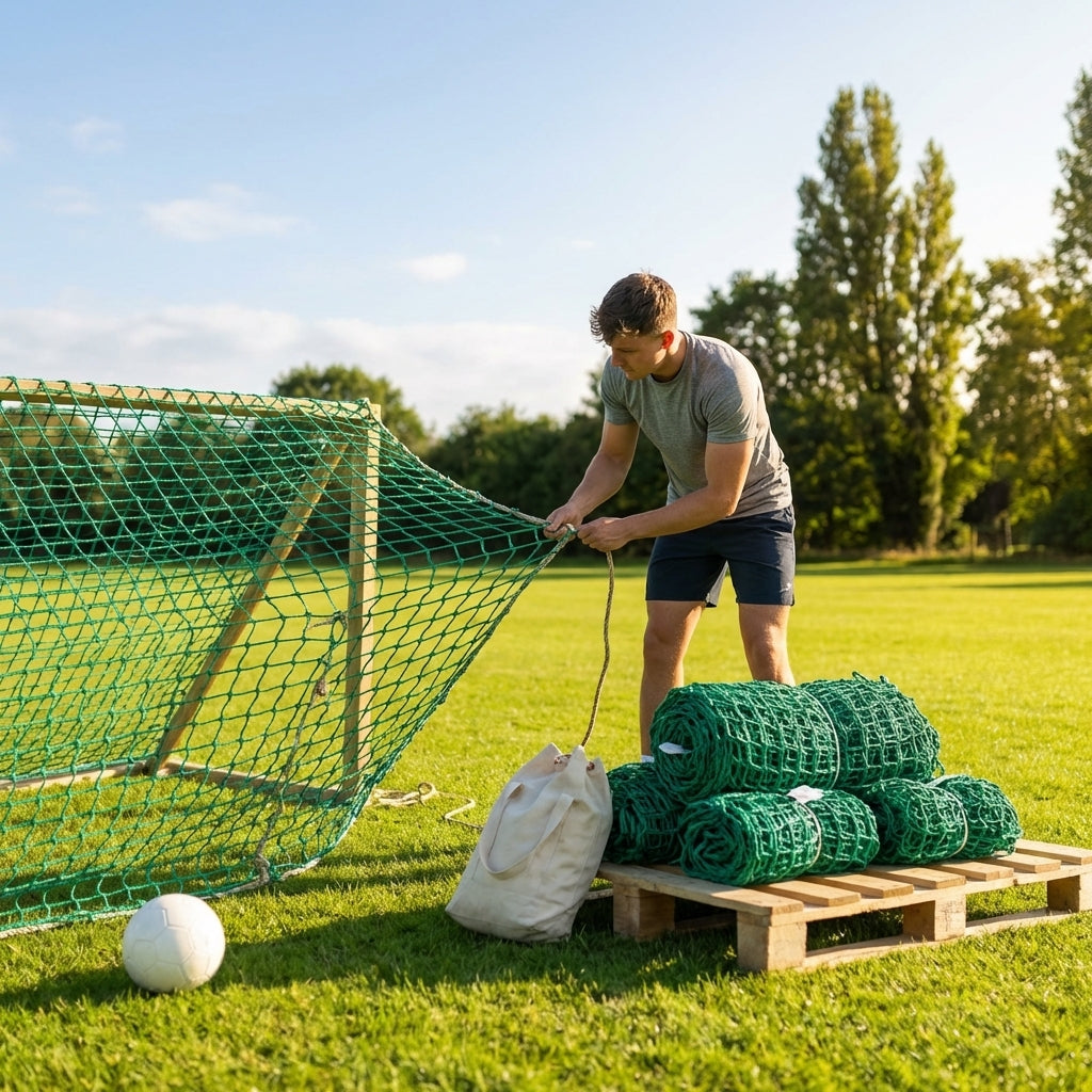 Warehouse rack netting made from green 3mm thick twine