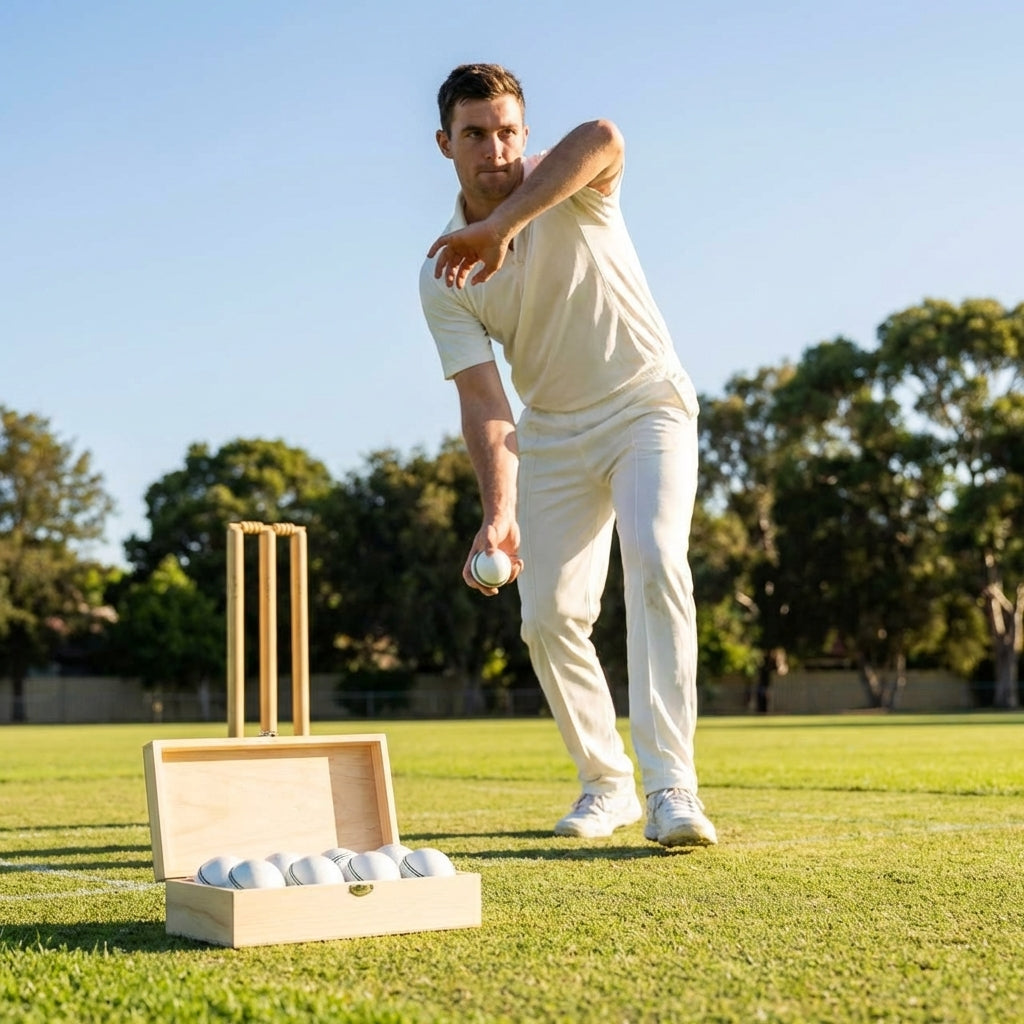 Cricket Balls made from cow-hide leather and Portuguese cork for professional matches