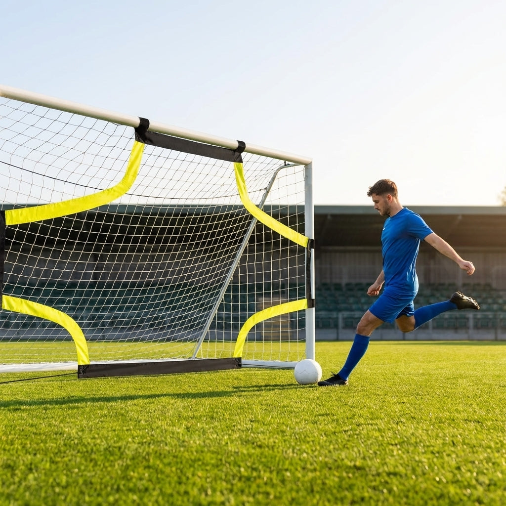 Football goal target sheet with bright yellow banding for training