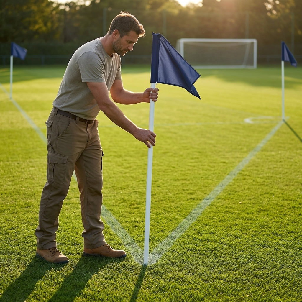 Football corner flag set with bright nylon flags and PVC poles