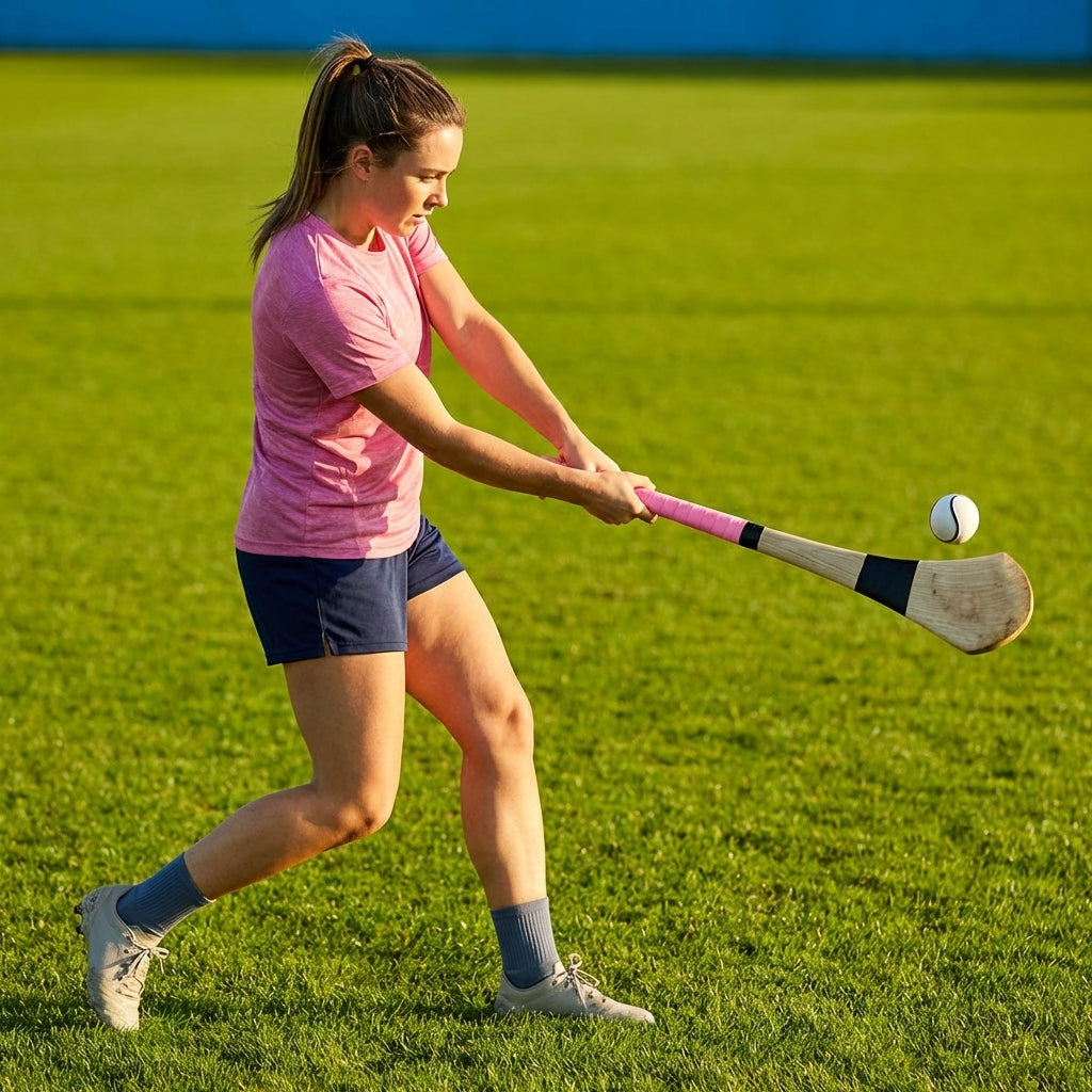 Ash Hurling Stick with custom grip colours, ideal for indoor and outdoor sports