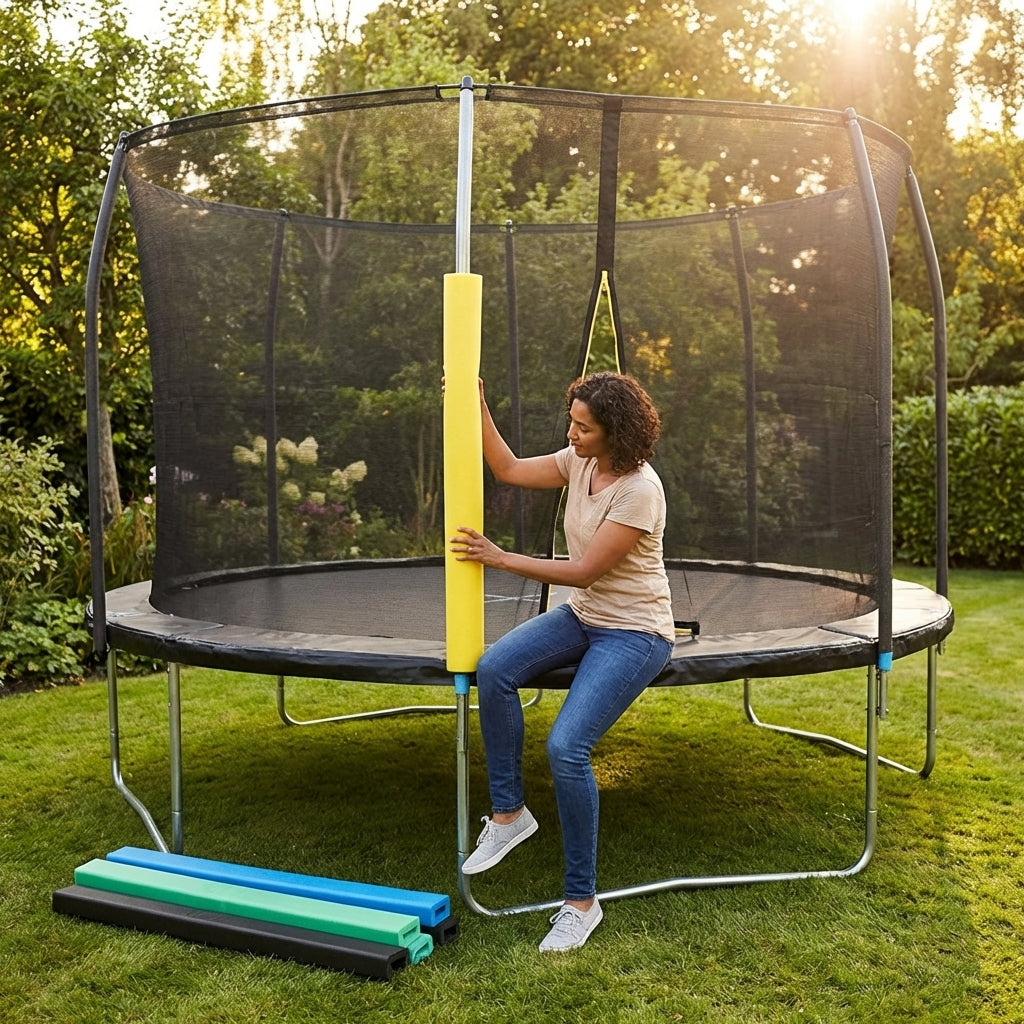 Replacement trampoline pole pads with cushioned protection for outdoor use