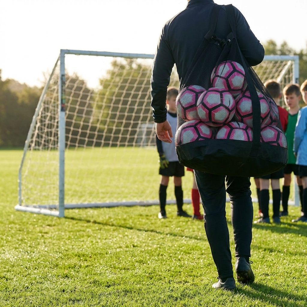 Football carry bag with 12 footballs, durable mesh