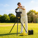Cricket bowling machine with adjustable speed and spin for indoor and outdoor use