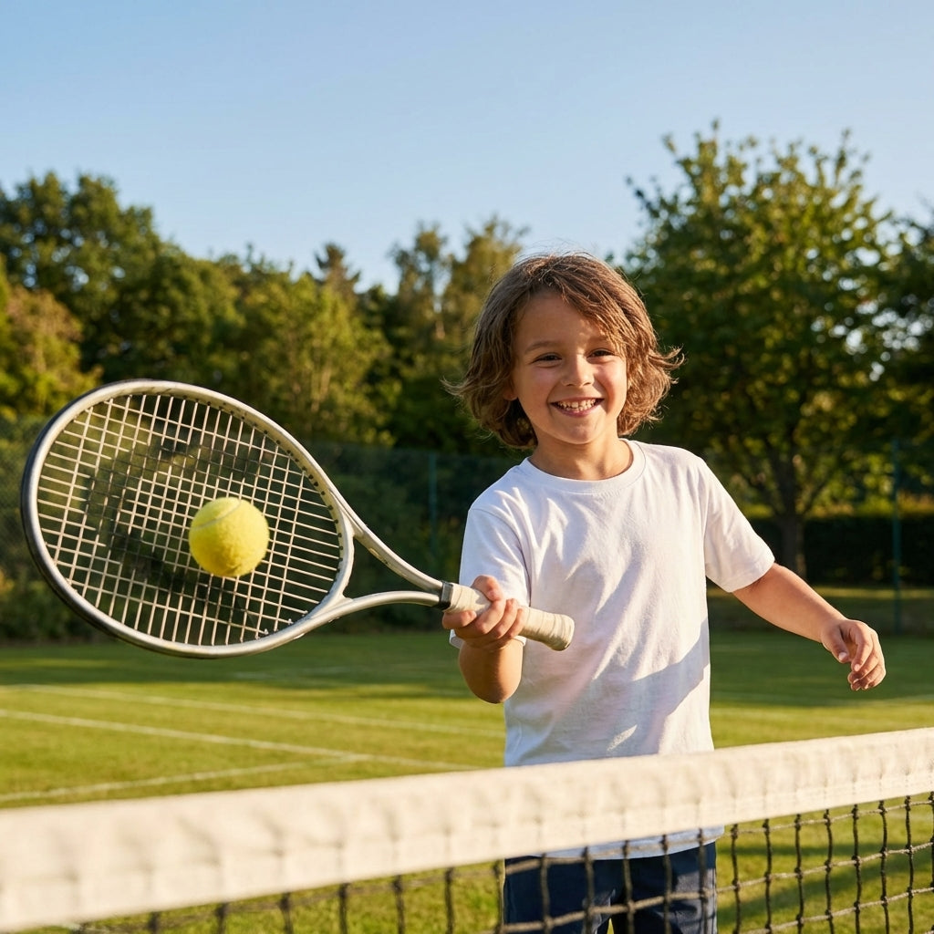 Junior cotton tennis t-shirt in white, available in six sizes
