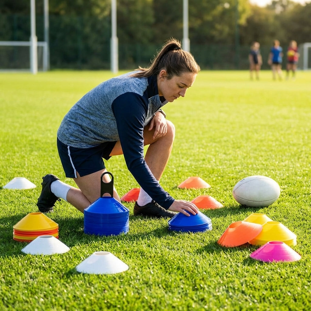 Colourful training marker cones for sports fields