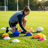 Colourful training marker cones for sports fields