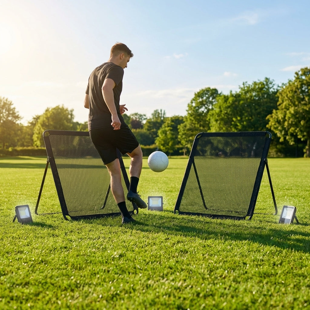 Interactive football training rebound board with reaction lights