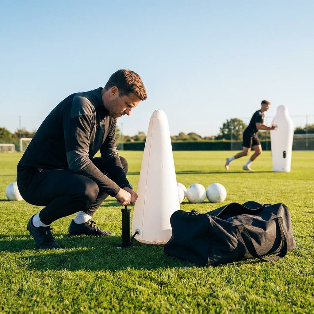 Inflatable football mannequins available in multiple sizes for training use