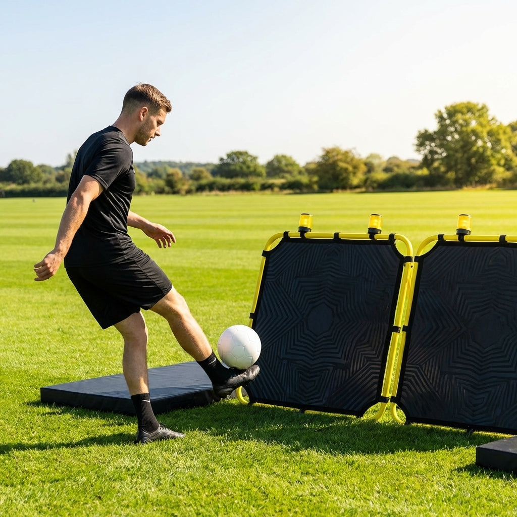 Interactive football training rebound board with reaction lights