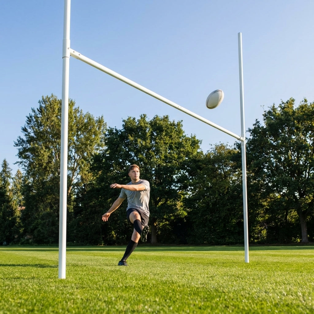 Mini rugby posts 5m in height, white aluminium for schools