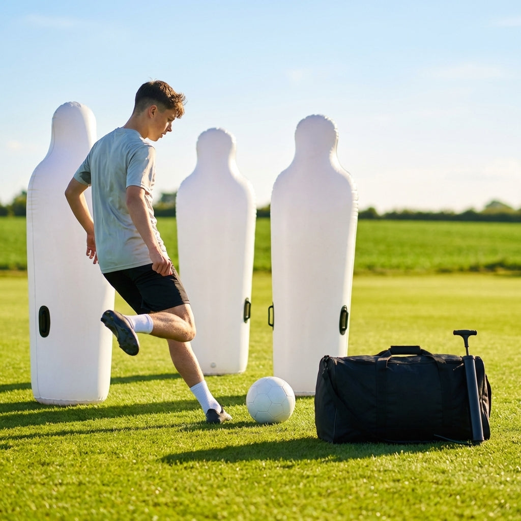Inflatable football mannequins available in multiple sizes for training use