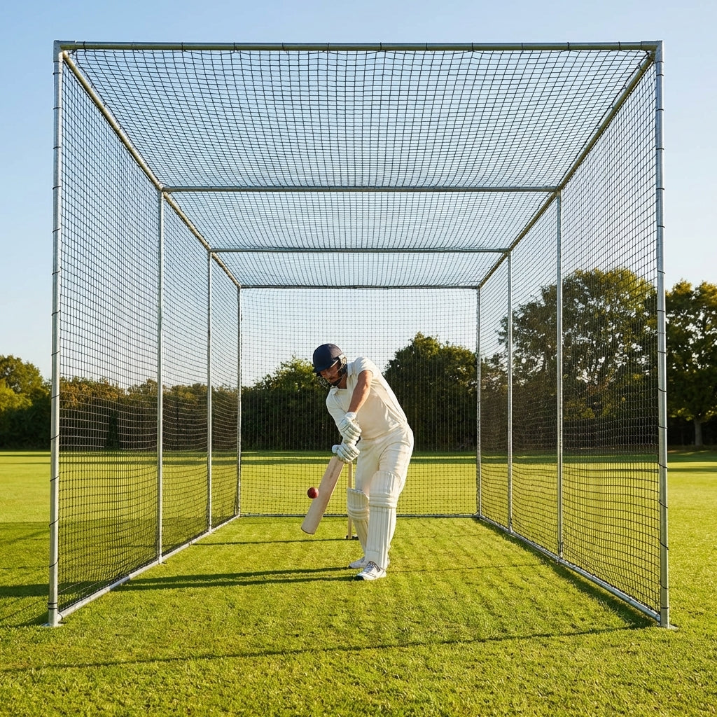 Cricket nets made from HDPE, available in various sizes for indoor and outdoor use