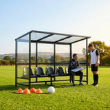 Heavy duty aluminium team shelter with moulded seats