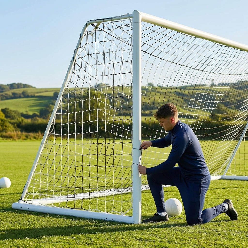 Football goal nets 24 x 8 ft, durable HDPE for clubs and schools