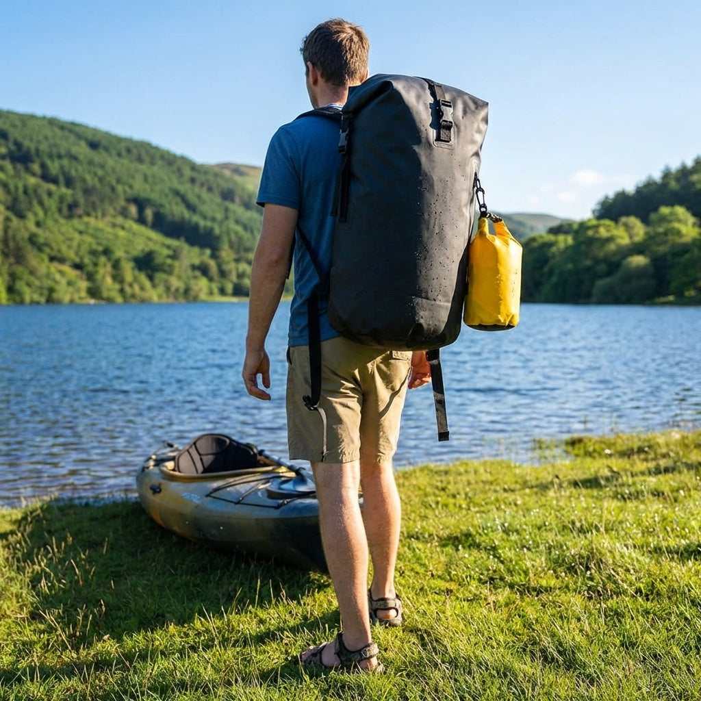 Waterproof dry bag rucksack, 10L capacity in orange, ideal for outdoor sports