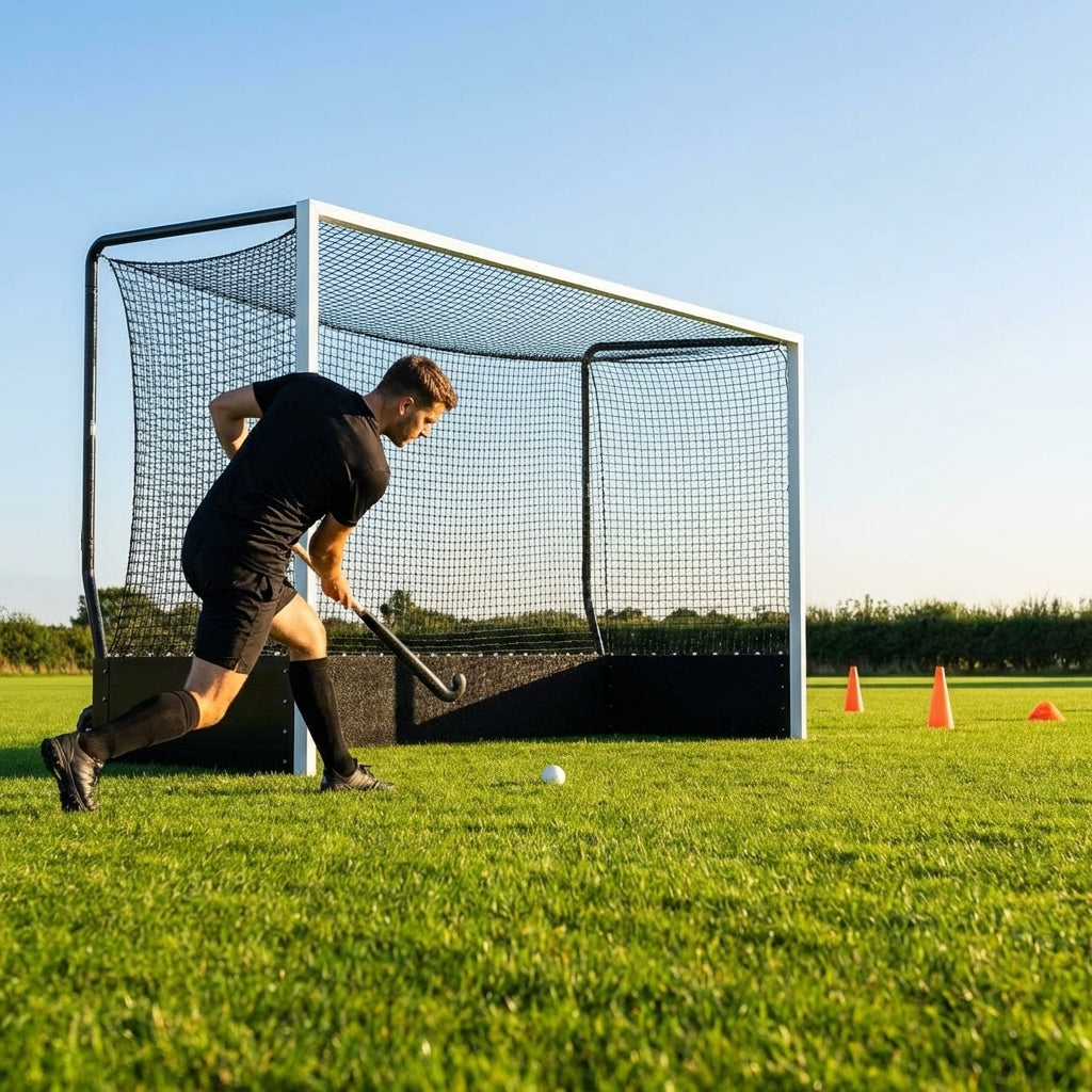Aluminium hockey goal with reinforced frame for professional use