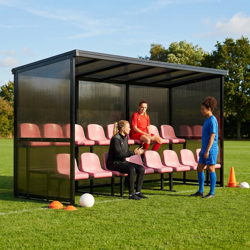 Aluminium team shelter with 16/22 seats for sports venues