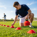 Lacrosse training marker cones in various vibrant colours