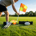Spring loaded rugby corner flags with PVC poles and nylon flags