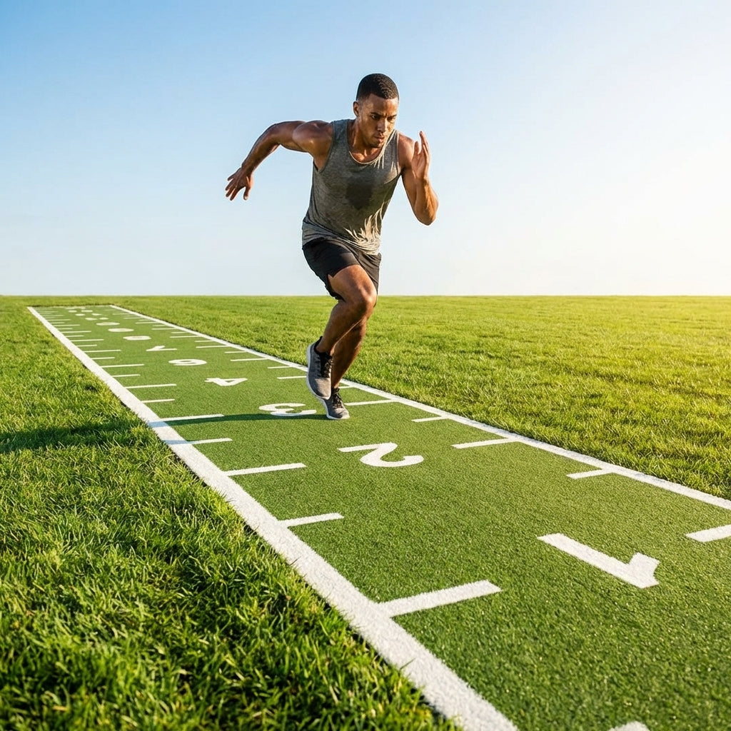 Numbered sprint track in green and black for gym and outdoor use