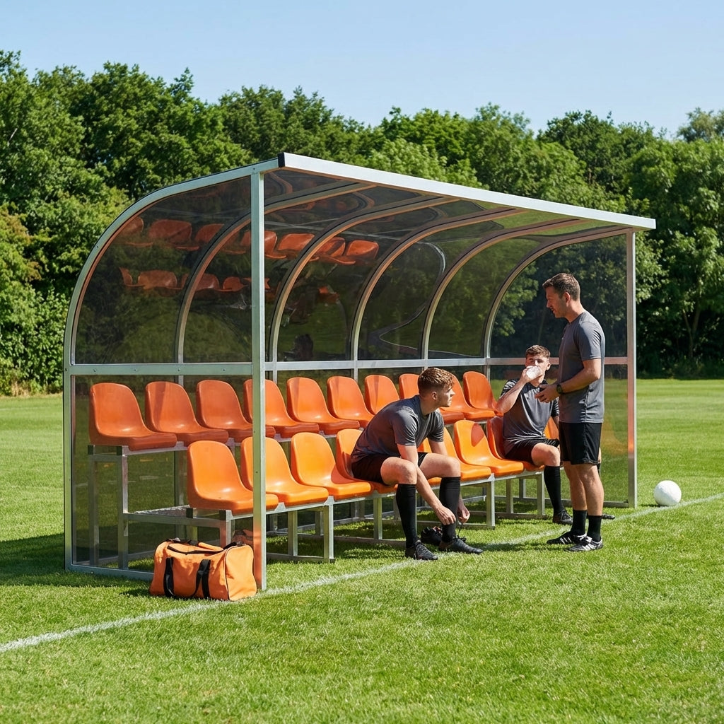 Aluminium team shelter with 16/22 seats for sports venues